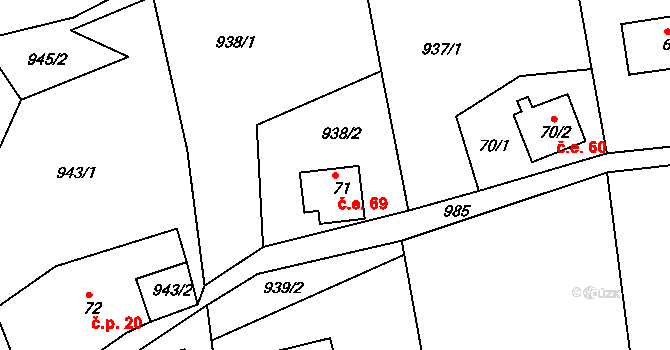 Rožany 69, Šluknov na parcele st. 71 v KÚ Rožany, Katastrální mapa