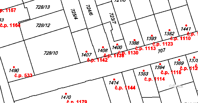 Kojetín I-Město 1138, Kojetín na parcele st. 1408 v KÚ Kojetín, Katastrální mapa