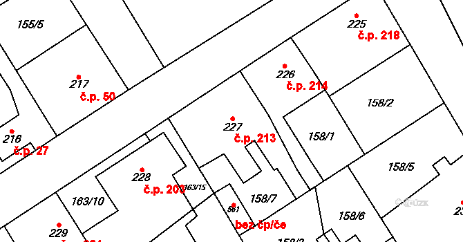 Vrdy 213 na parcele st. 227 v KÚ Vrdy, Katastrální mapa