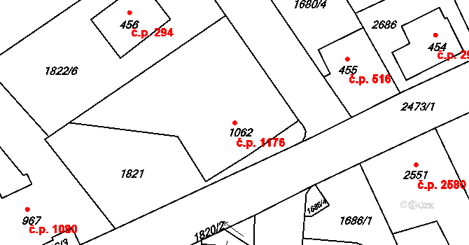 Jablonec nad Nisou 1176 na parcele st. 1062 v KÚ Jablonec nad Nisou, Katastrální mapa