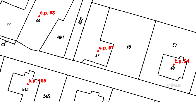 Pávov 57, Jihlava na parcele st. 47 v KÚ Pávov, Katastrální mapa