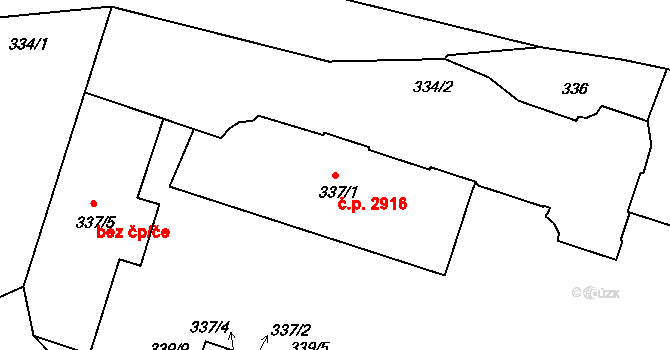 Helenín 2916, Jihlava na parcele st. 337/1 v KÚ Helenín, Katastrální mapa