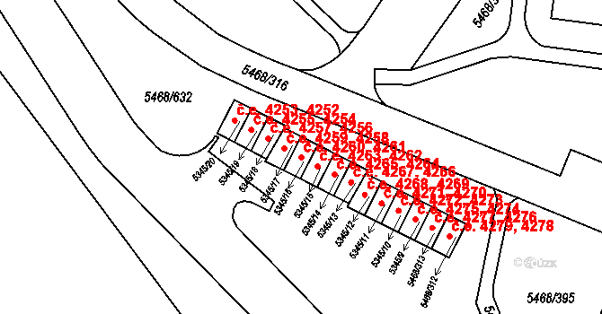 Jihlava 4260,4261 na parcele st. 5345/16 v KÚ Jihlava, Katastrální mapa