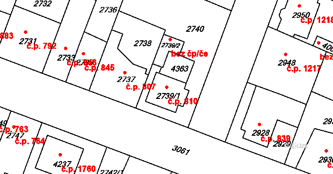 Čelákovice 810 na parcele st. 2739/1 v KÚ Čelákovice, Katastrální mapa