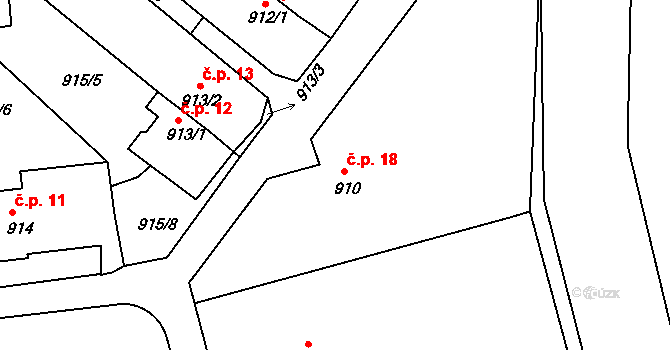 Hůrka 18, Horní Planá na parcele st. 910 v KÚ Horní Planá, Katastrální mapa