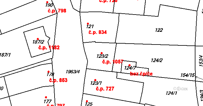 Mistřín 1057, Svatobořice-Mistřín na parcele st. 123/2 v KÚ Mistřín, Katastrální mapa