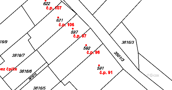 Hamiltony 96, Vyškov na parcele st. 592 v KÚ Dědice u Vyškova, Katastrální mapa