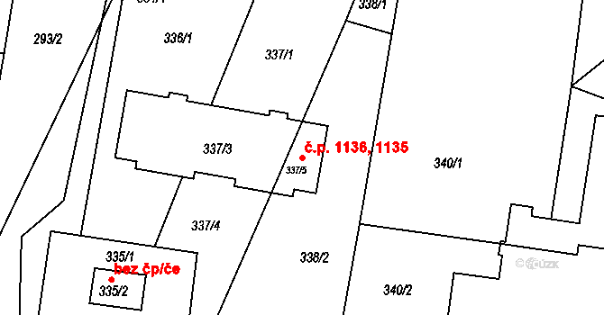 Rousínov 1136 na parcele st. 337/3 v KÚ Rousínov u Vyškova, Katastrální mapa