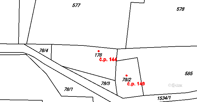 Rychaltice 144, Hukvaldy na parcele st. 178 v KÚ Rychaltice, Katastrální mapa