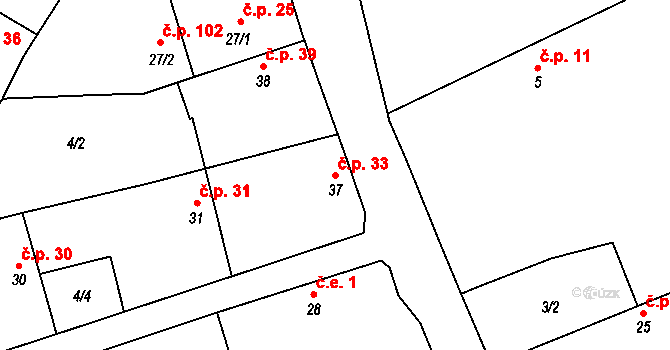 Hradišťko I 33, Veltruby na parcele st. 37 v KÚ Hradišťko I, Katastrální mapa