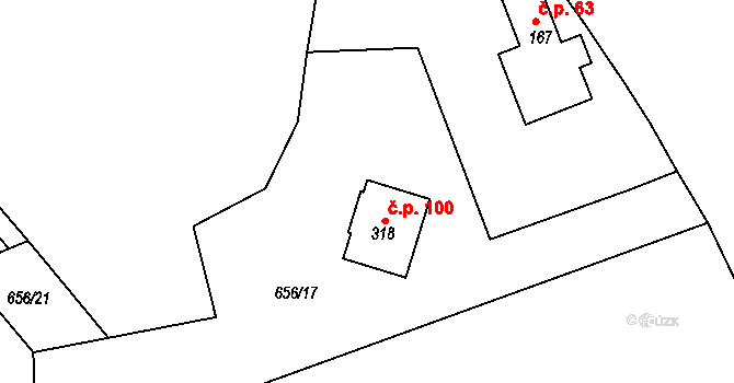 Žernovka 100, Mukařov na parcele st. 318 v KÚ Žernovka, Katastrální mapa
