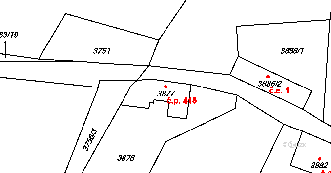 Raspenava 415 na parcele st. 3877 v KÚ Raspenava, Katastrální mapa
