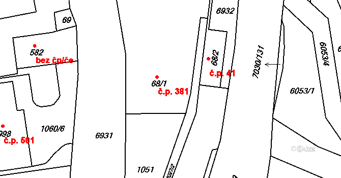 Domašov 381, Bělá pod Pradědem na parcele st. 68/1 v KÚ Domašov u Jeseníka, Katastrální mapa