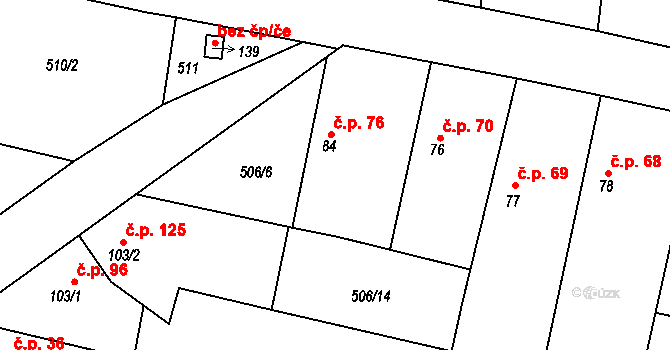 Hlušice 76 na parcele st. 84 v KÚ Hlušice, Katastrální mapa