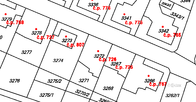 Děčín VI-Letná 726, Děčín na parcele st. 3272 v KÚ Podmokly, Katastrální mapa