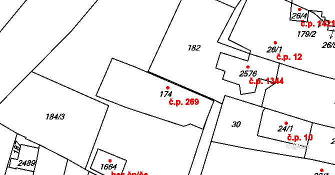 Třebechovice pod Orebem 269 na parcele st. 174 v KÚ Třebechovice pod Orebem, Katastrální mapa