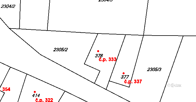 Hudlice 333 na parcele st. 378 v KÚ Hudlice, Katastrální mapa