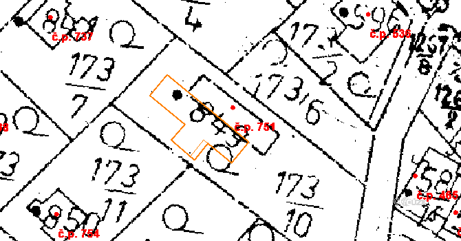 Kamenický Šenov 751 na parcele st. 849 v KÚ Kamenický Šenov, Katastrální mapa