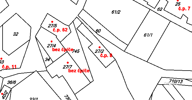 Horní Řepčice 8 na parcele st. 27/2 v KÚ Horní Řepčice, Katastrální mapa
