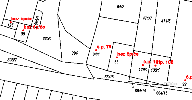 Podbradec 79, Mšené-lázně na parcele st. 84/1 v KÚ Podbradec, Katastrální mapa