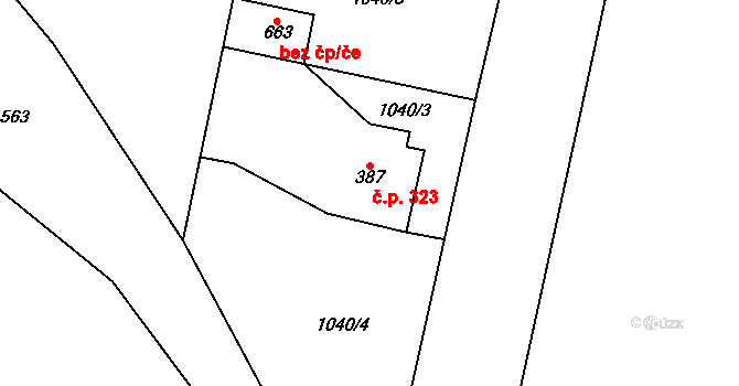 Železnice 323 na parcele st. 387 v KÚ Železnice, Katastrální mapa