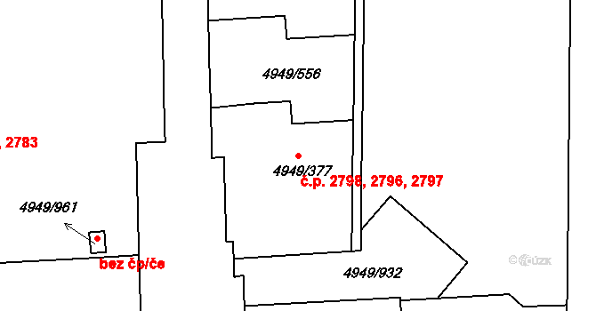 Severní Terasa 2796,2797,2798, Ústí nad Labem na parcele st. 4949/377 v KÚ Ústí nad Labem, Katastrální mapa