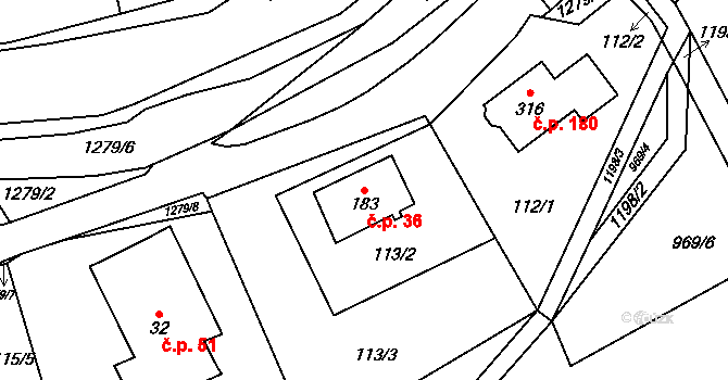 České Libchavy 36 na parcele st. 183 v KÚ České Libchavy, Katastrální mapa