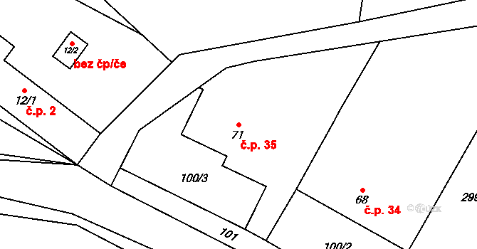 Tažovice 35, Volenice na parcele st. 71 v KÚ Tažovice, Katastrální mapa