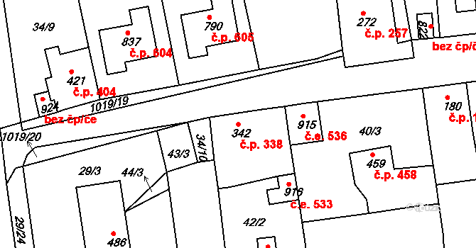 Bohosudov 338, Krupka na parcele st. 342 v KÚ Bohosudov, Katastrální mapa
