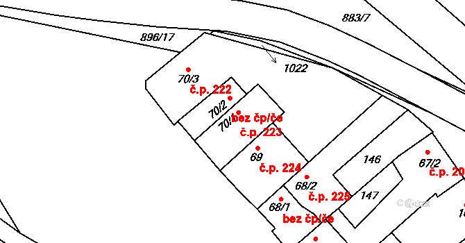 Hrotovice 223 na parcele st. 70/1 v KÚ Hrotovice, Katastrální mapa