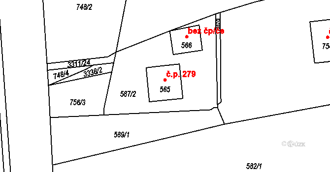 Janov 279 na parcele st. 565 v KÚ Janov u Litomyšle, Katastrální mapa