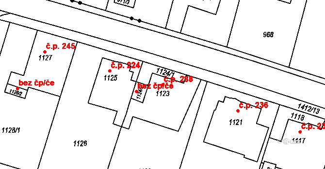 Pudlov 288, Bohumín na parcele st. 1123 v KÚ Pudlov, Katastrální mapa