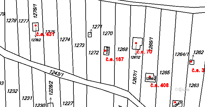 Medlánky 167, Brno na parcele st. 1269 v KÚ Medlánky, Katastrální mapa