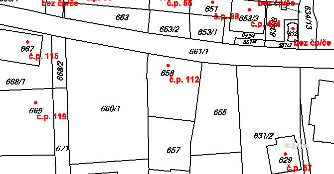 Nové Homole 112, Homole na parcele st. 658 v KÚ Homole, Katastrální mapa