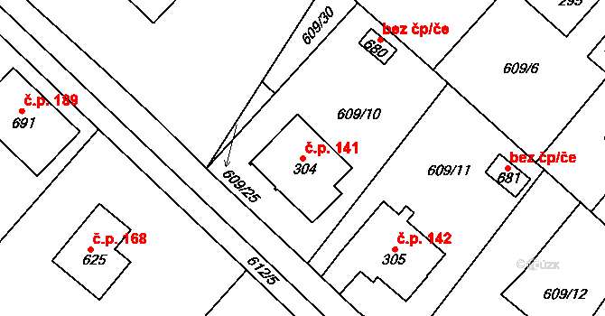 Čachovice 141 na parcele st. 304 v KÚ Čachovice, Katastrální mapa
