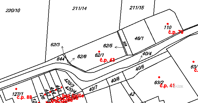 Luby 43, Klatovy na parcele st. 62/1 v KÚ Luby, Katastrální mapa