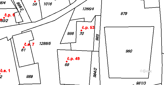 Strašín 53 na parcele st. 70 v KÚ Strašín u Sušice, Katastrální mapa