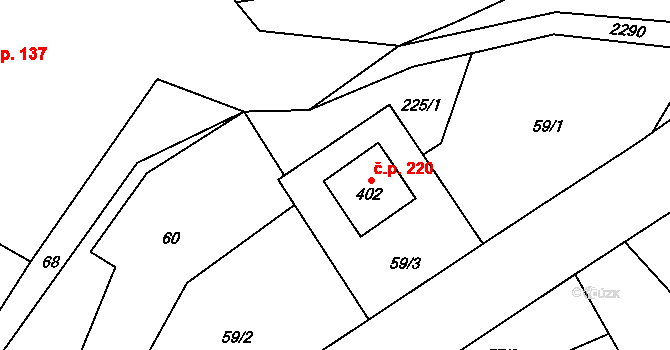 Lukavice 220 na parcele st. 402 v KÚ Lukavice u Rychnova nad Kněžnou, Katastrální mapa