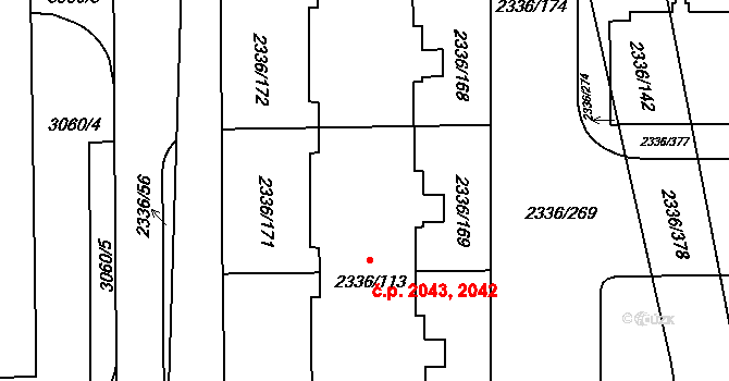 Chodov 2043, Praha na parcele st. 2336/113 v KÚ Chodov, Katastrální mapa