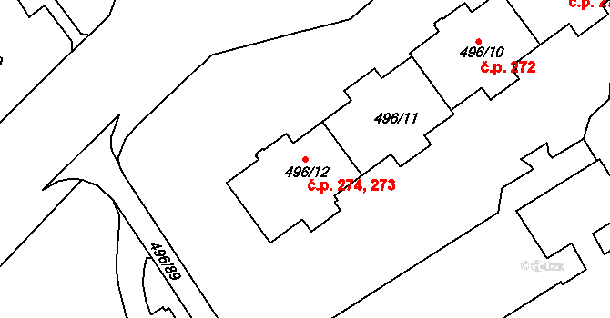 Střížkov 273,274, Praha na parcele st. 496/12 v KÚ Střížkov, Katastrální mapa