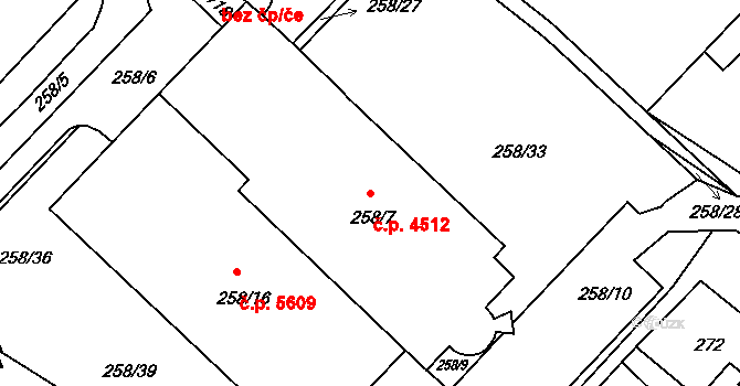 Chomutov 4512 na parcele st. 258/7 v KÚ Chomutov II, Katastrální mapa
