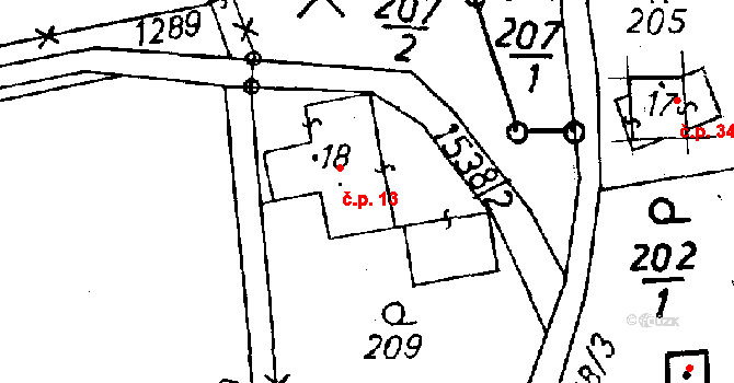 Jeřmanice 13 na parcele st. 18 v KÚ Jeřmanice, Katastrální mapa