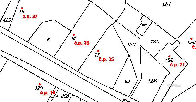 Polní Chrčice 35 na parcele st. 17 v KÚ Polní Chrčice, Katastrální mapa