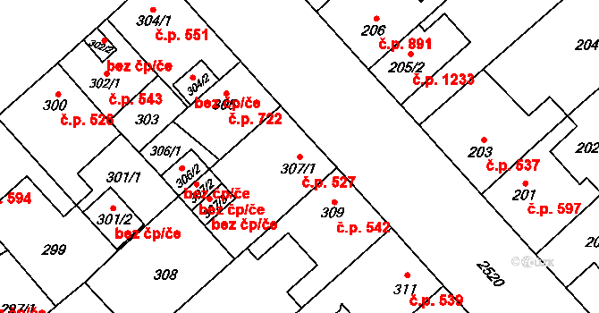 Doubravka 527, Plzeň na parcele st. 307/1 v KÚ Doubravka, Katastrální mapa
