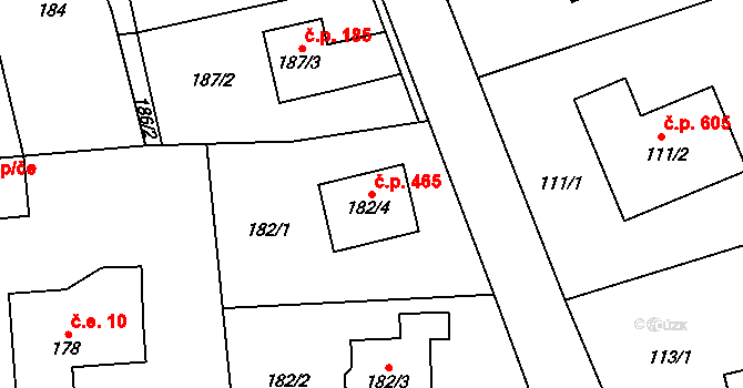 Řepiště 465 na parcele st. 182/4 v KÚ Řepiště, Katastrální mapa