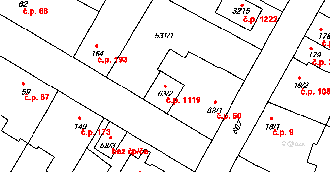 Sezimovo Ústí 1119 na parcele st. 63/2 v KÚ Sezimovo Ústí, Katastrální mapa
