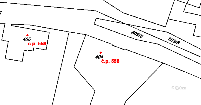 Vrchlabí 558 na parcele st. 404 v KÚ Vrchlabí, Katastrální mapa