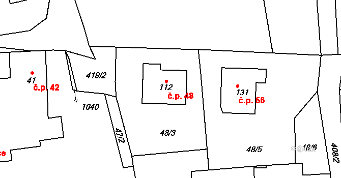 Ondřejov 48 na parcele st. 112 v KÚ Ondřejov u Pelhřimova, Katastrální mapa