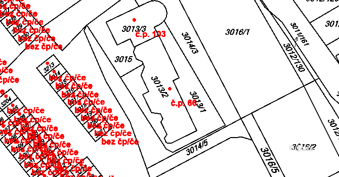 Kopřivnice 66 na parcele st. 3013/2 v KÚ Kopřivnice, Katastrální mapa