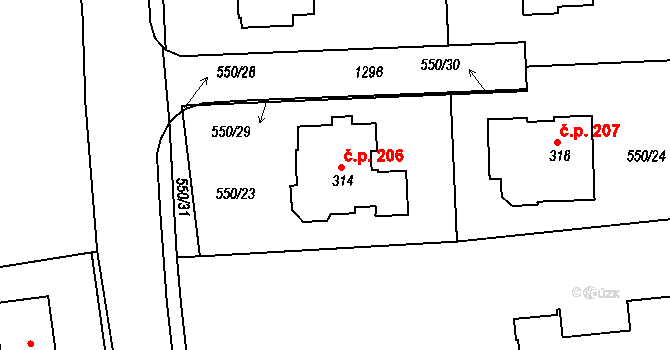 Černíkovice 206 na parcele st. 314 v KÚ Černíkovice, Katastrální mapa